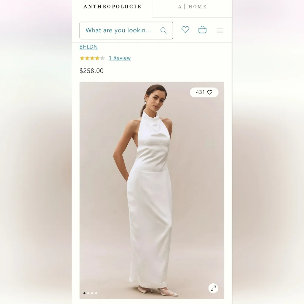 BHLDN Ivory Satin Halter Dress - Picture 1 of 4